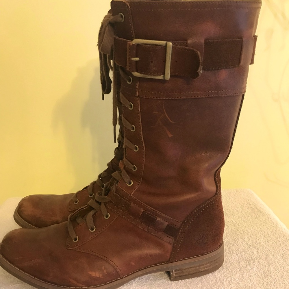 Timberland Savin women’s leather midcalf lace up boots with side zip.  size 10.